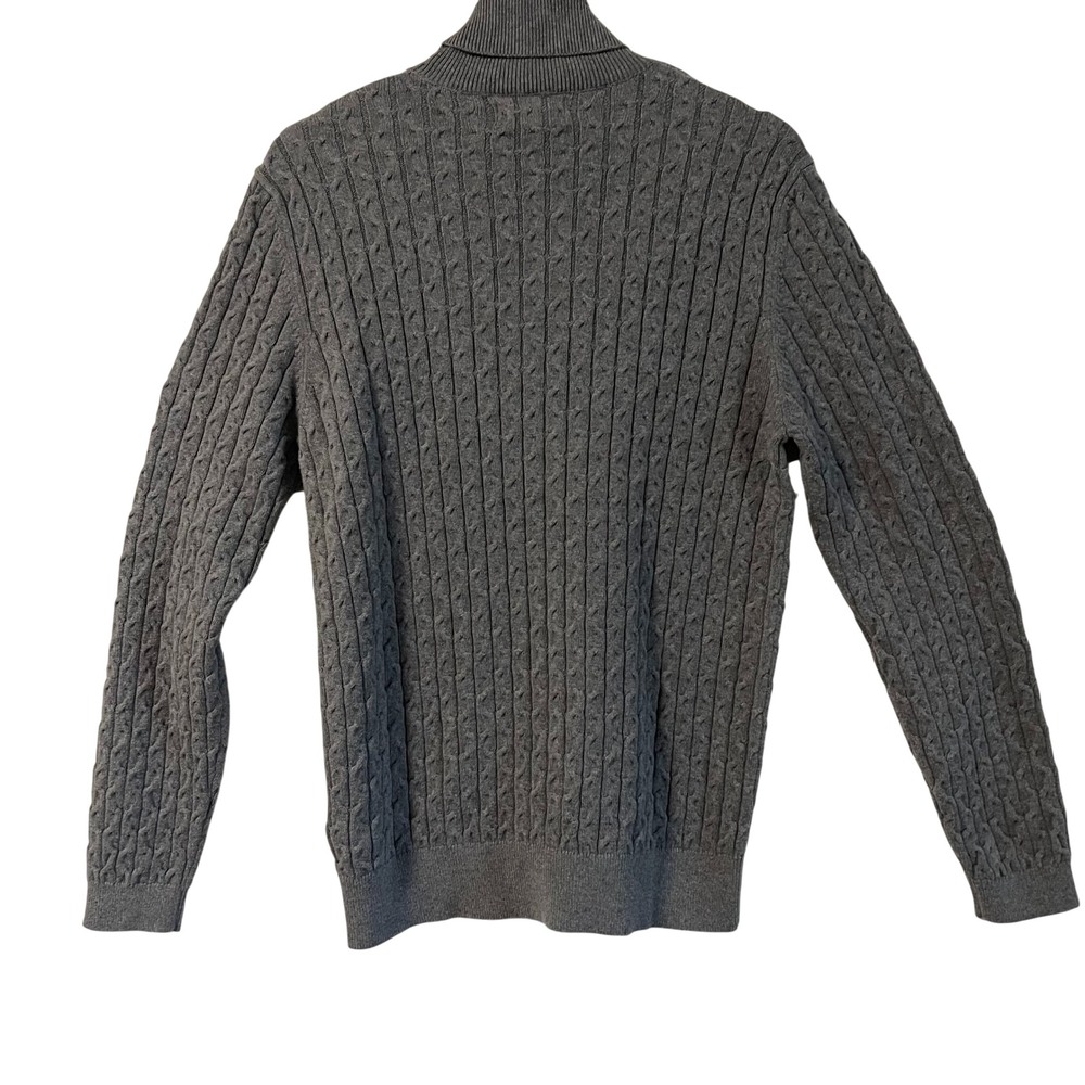 Ragman Mens Grey Cable Knit Turtleneck Sweater Cotton Cashmere Blend M-NWT - Picture 2 of 6
